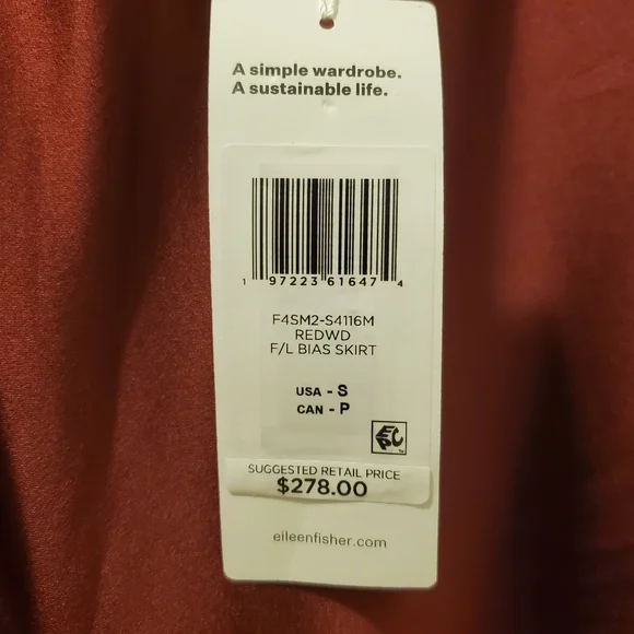 Eileen Fisher Maxi Skirt Size S/LP Redwood Stretch Charmeuse Bias Silk Ret $278 - Picture 4 of 13